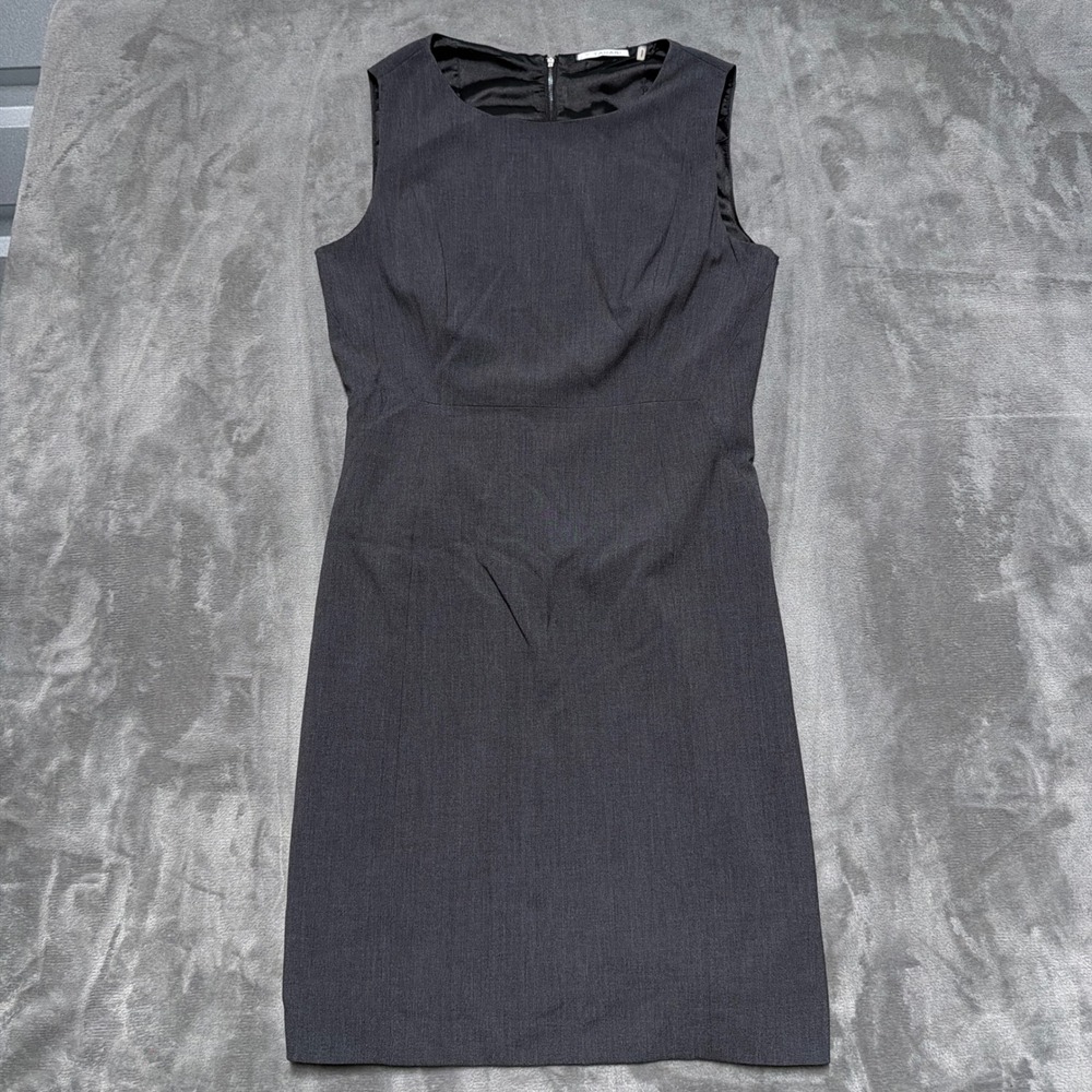 T Tahari Sheath Dress Womens 12 Gray Sleeveless Workwear Professional Career